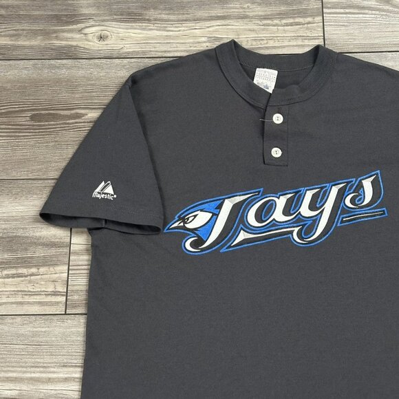 Vintage Y2K Blue Jays MLB Majestic Henley T Shirt - Picture 2 of 3